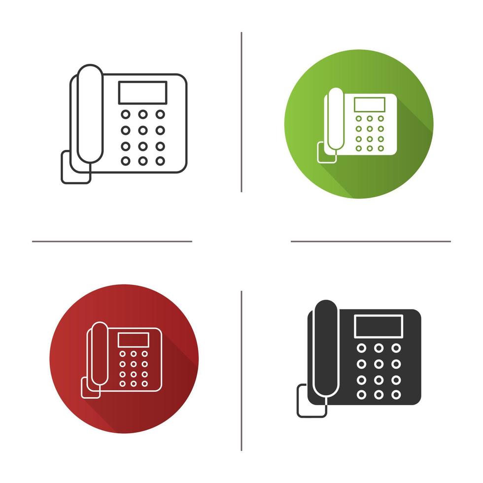 Landline phone icon. Flat design, linear and glyph styles. Isolated vector illustrations