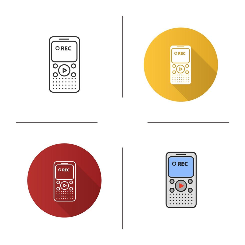 Dictaphone icon. Portable audio recorder. Flat design, linear and color styles. Isolated vector illustrations