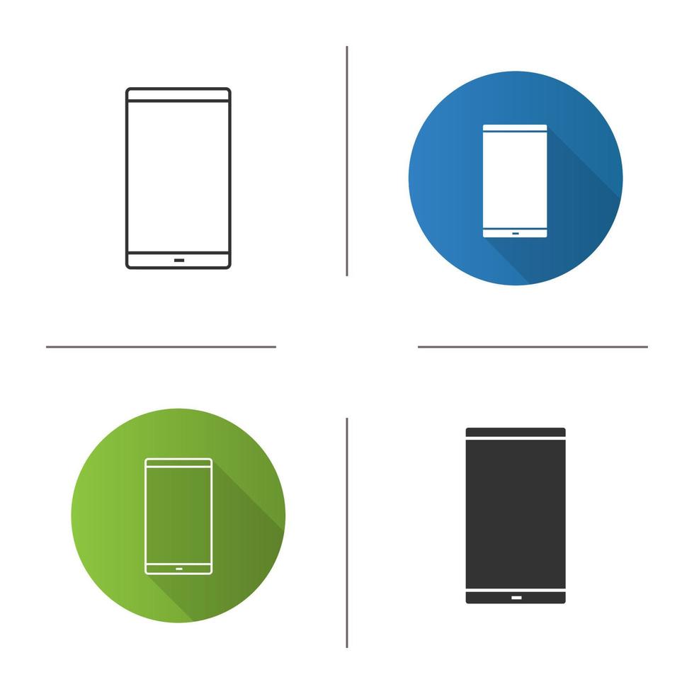 Smartphone icon. Mobile phone. Flat design, linear and glyph styles. Isolated vector illustrations