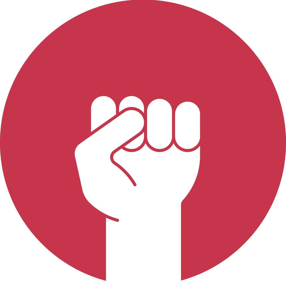 Raised fist glyph color icon. Clenched hand gesture. Silhouette symbol on red background. Negative space. Vector illustration