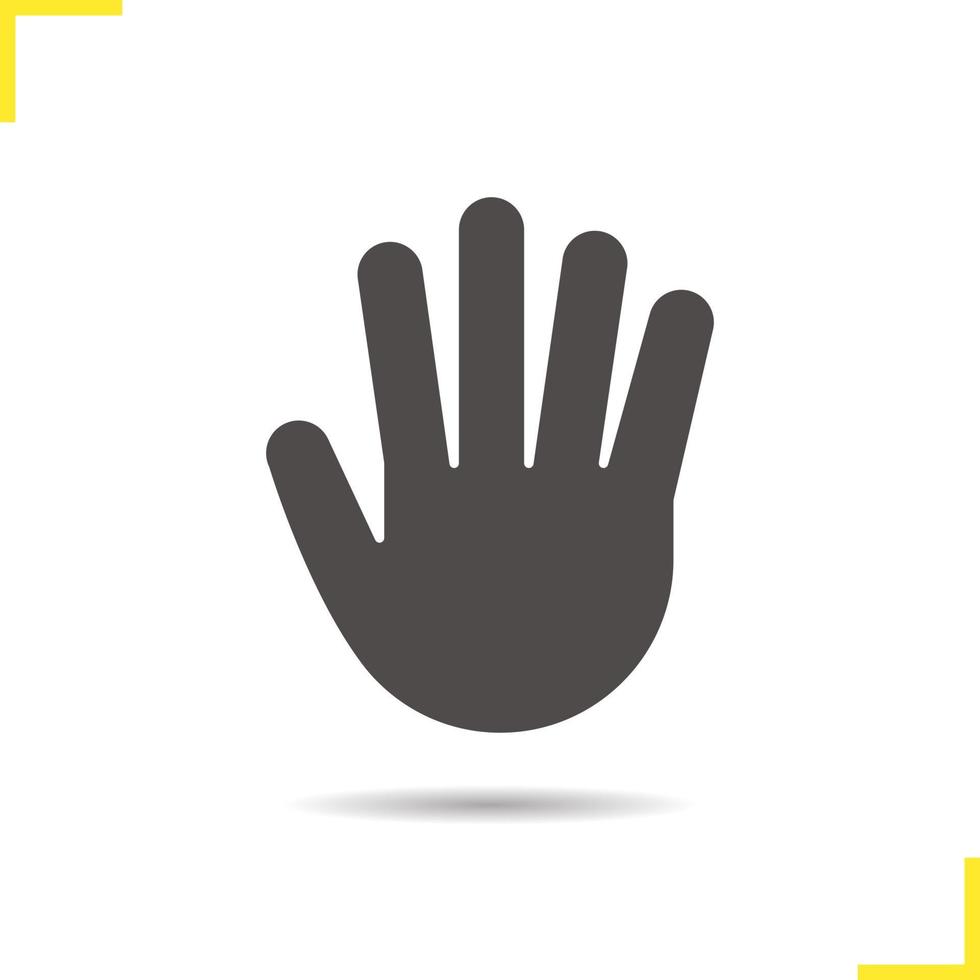 Palm glyph icon. Drop shadow silhouette symbol. Stop, greeting and high five gesture. Negative space. Vector isolated illustration