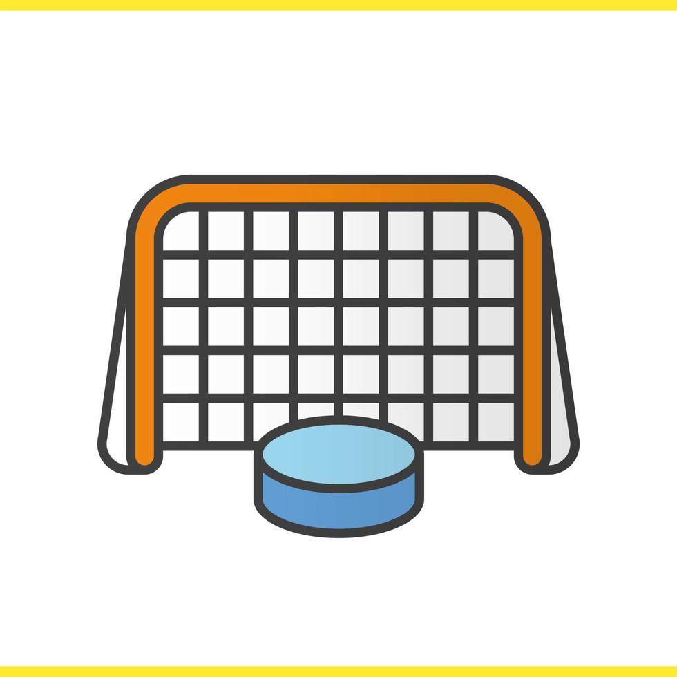 Puerta de hockey sobre hielo y el icono de color del disco. portería de hockey. ilustración vectorial aislada vector