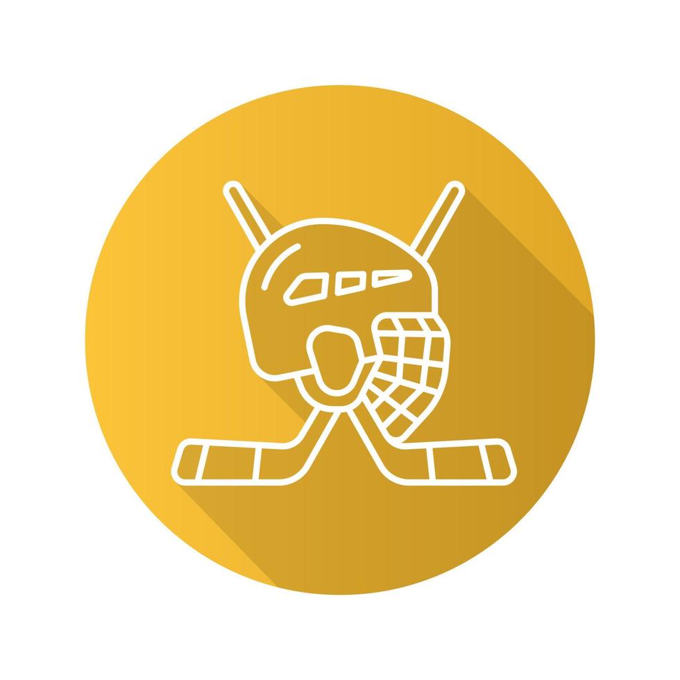 Hockey game equipment. Flat linear long shadow icon. Hockey sticks and helmet. Vector line symbol