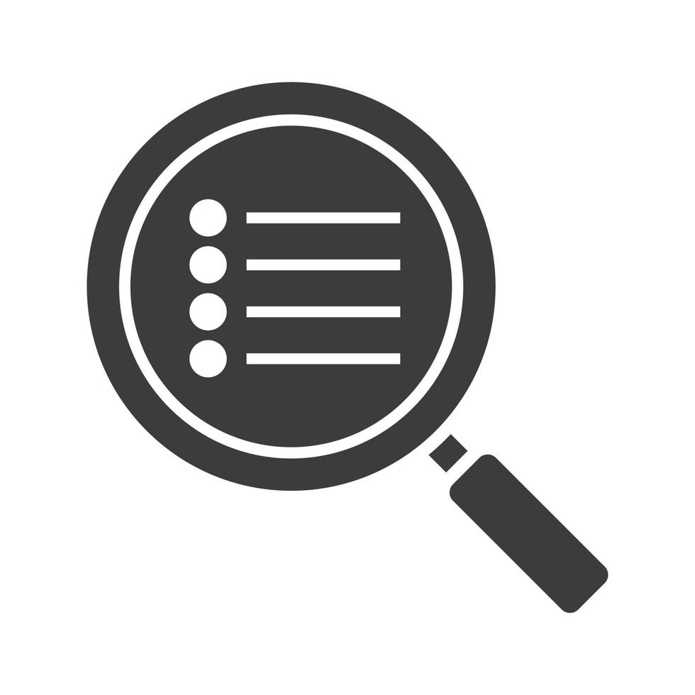 Search options glyph icon. Silhouette symbol. Magnifying glass with preferences pictogram. Negative space. Vector isolated illustration