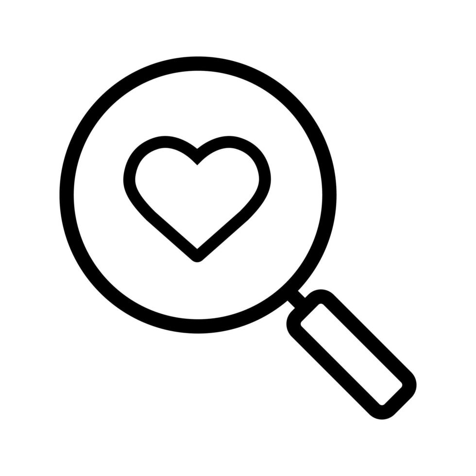 Love search linear icon. Thin line illustration. Magnifying glass with heart shape contour symbol. Vector isolated outline drawing