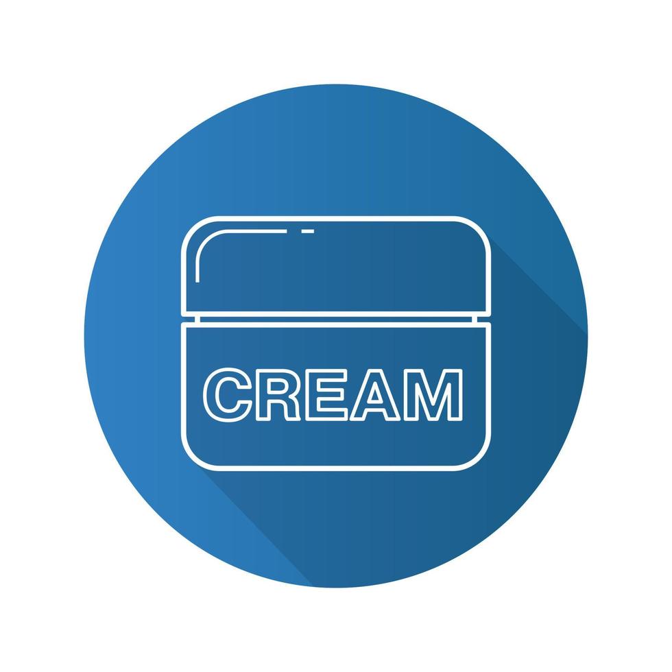 Face cream jar flat linear long shadow icon. Cosmetics. Vector line symbol