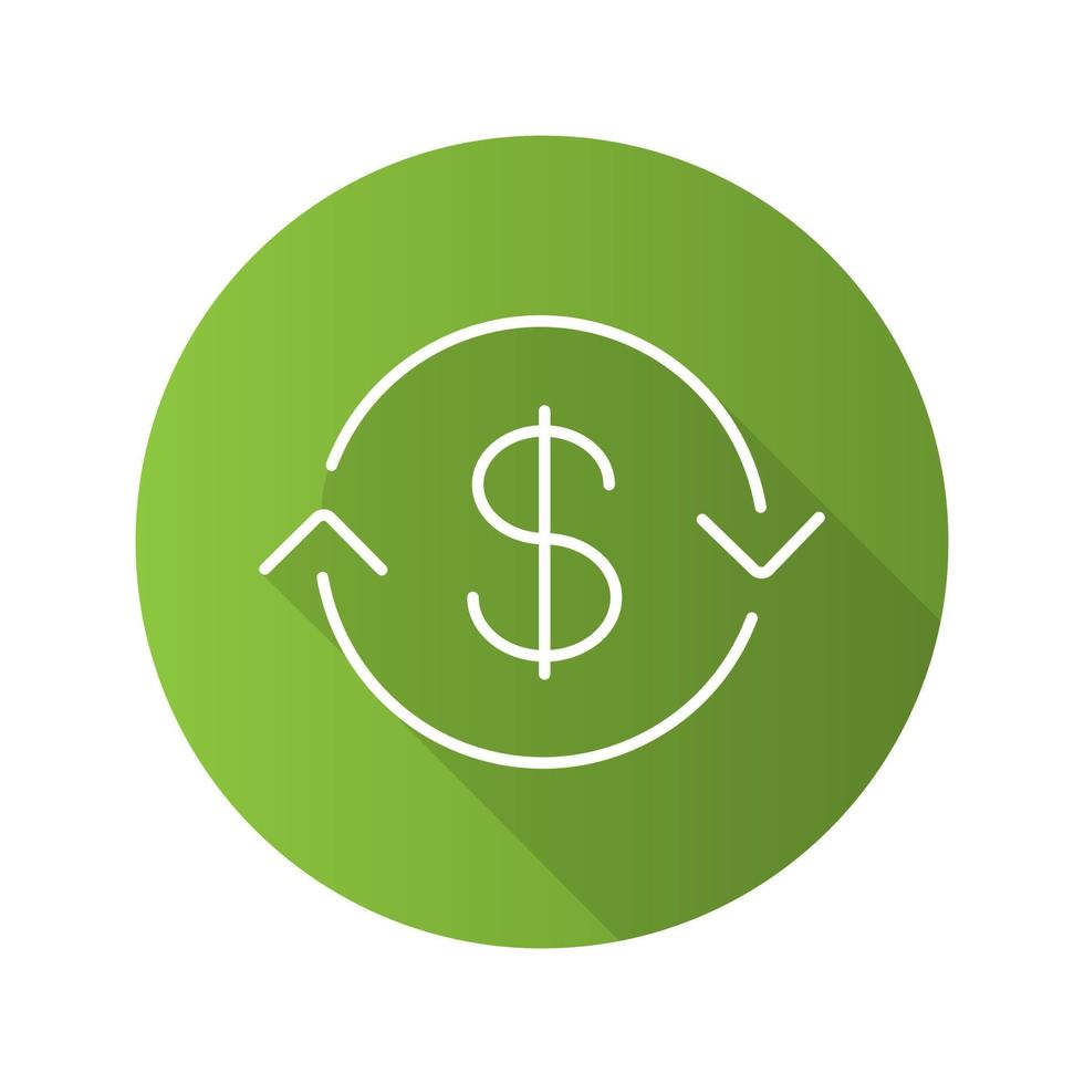 US dollar exchange flat linear long shadow icon. Refund. Vector line symbol