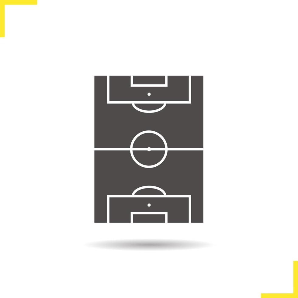 Soccer field glyph icon. Drop shadow silhouette symbol. Negative space. Vector isolated illustration