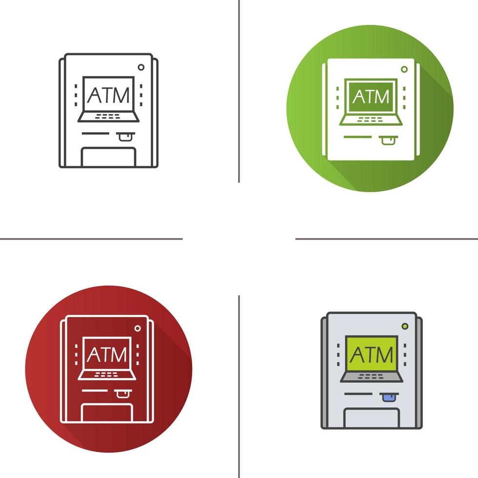 Atm machine icon. Flat design, linear and color styles. Bank cash machine. Isolated vector illustrations