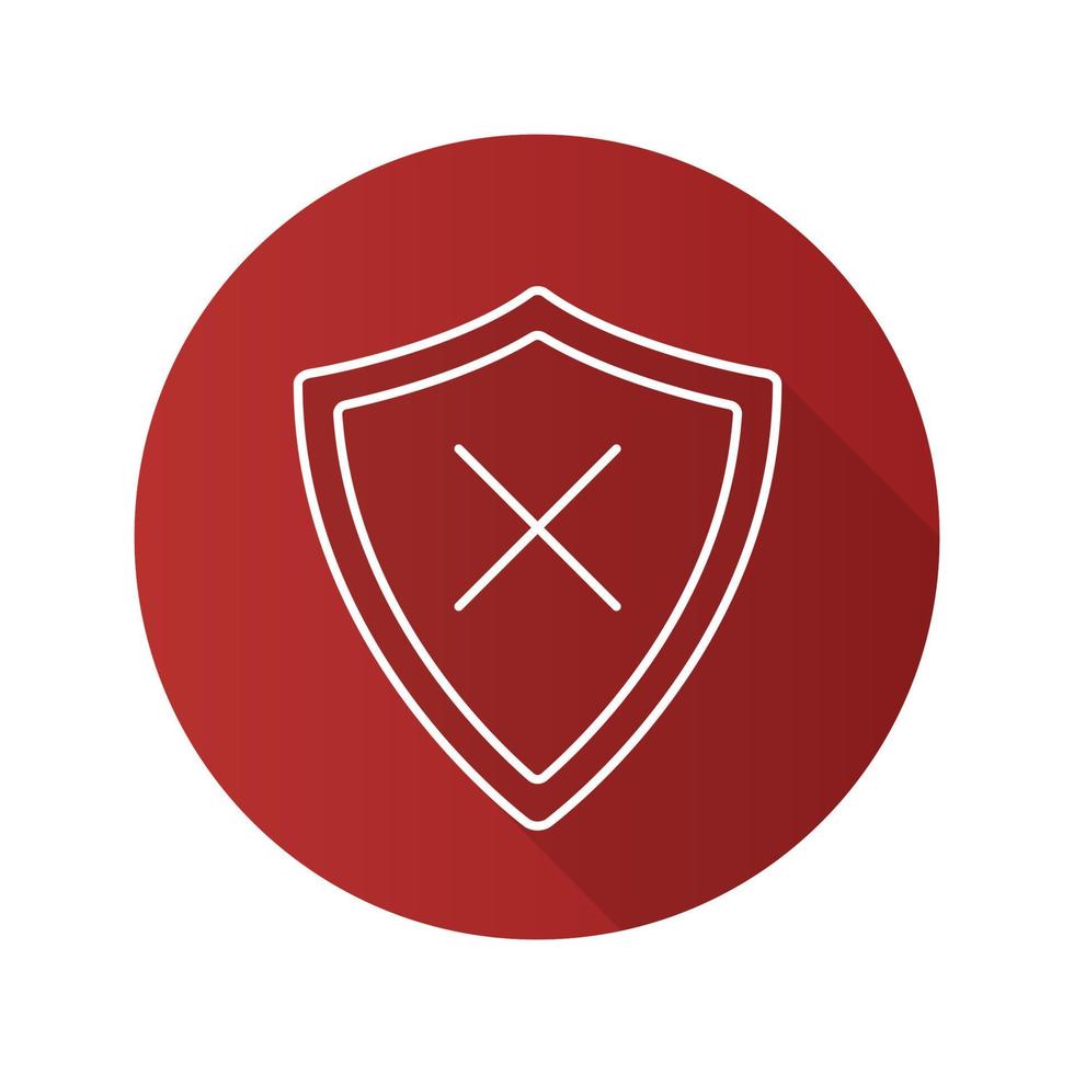 Security flat linear long shadow icon. Protection shield with cancel cross. Vector line symbol