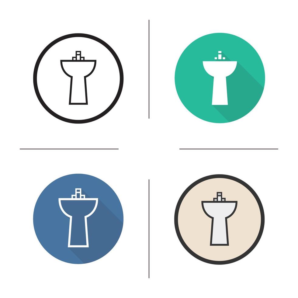 Sink icon. Flat design, linear and color styles. Washbasin. Ceramic washstand. Isolated vector illustrations