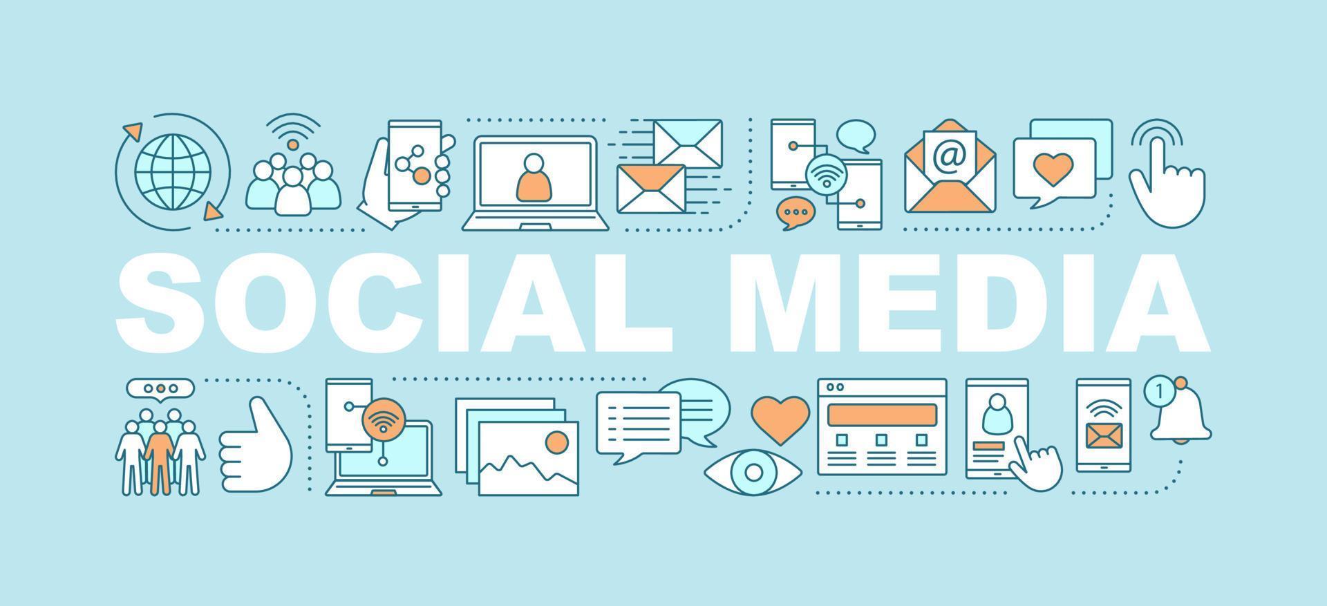 Social media word concepts banner. Chatting, mailing. Online communication. Isolated lettering typography idea with linear icons. Content share. Internet forum. Vector outline illustration