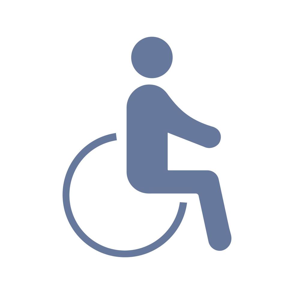 Accessible glyph color icon. Disability. Disabled person. Handicap. Man in wheelchair. Silhouette symbol on white background with no outline. Negative space. Vector illustration