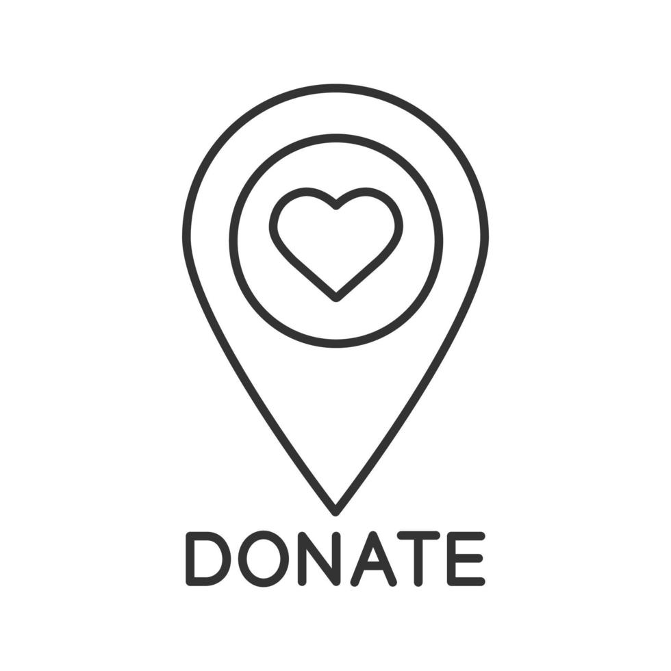 Charity organization location linear icon. Thin line illustration. Map pinpoint with heart. Place for dates. Contour symbol. Vector isolated outline drawing