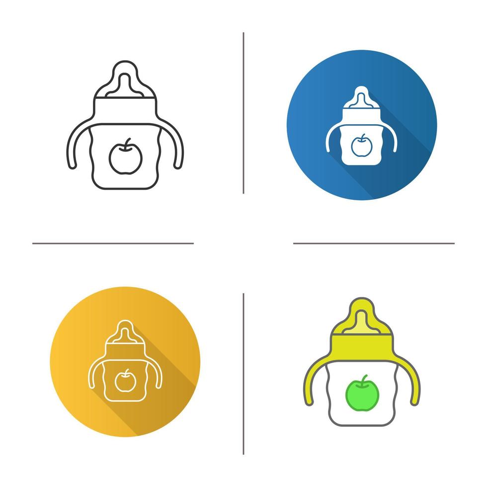 Baby sippy cup icon. Child feeding bottle. Flat design, linear and color styles. Isolated vector illustrations