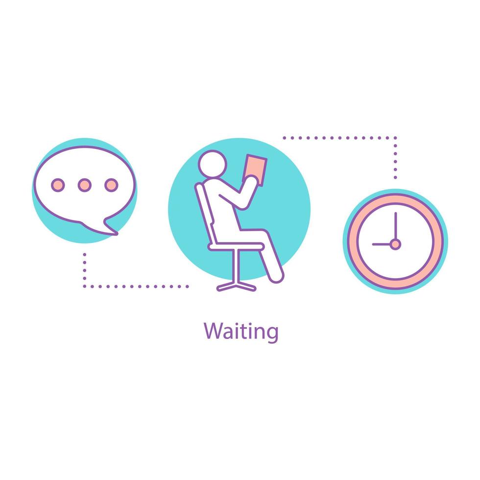 Waiting concept icon. Procrastination idea thin line illustration. Time for rest. Reading book. Vector isolated outline drawing