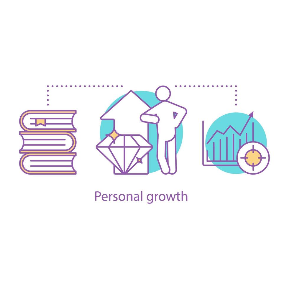 Personal growth concept. Self development idea thin line illustration. Confident and successful person. Goal achieving. Vector isolated outline drawing