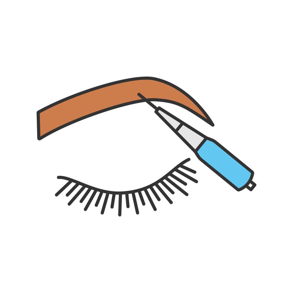 icono de color de cejas microblading. herramienta de pluma microblading. Pluma de tatuaje de cejas. maquillaje permanente. conformación de cejas. ilustración vectorial aislada vector