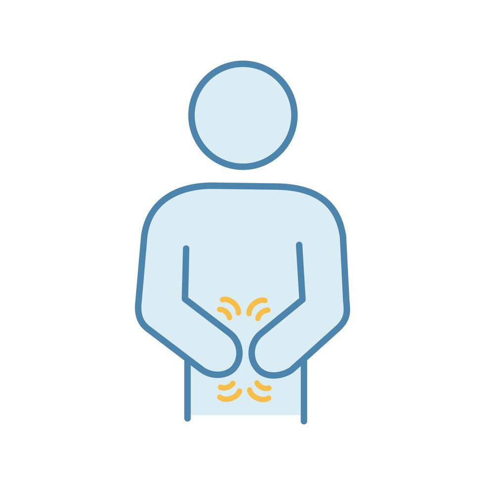 Indigestion color icon. Upset stomach. Stomachache. Digestive disorder. Irritable bowel. Physiological stress symptoms. Diarrhea, bloating, nausea, abdominal pain. Isolated vector illustration