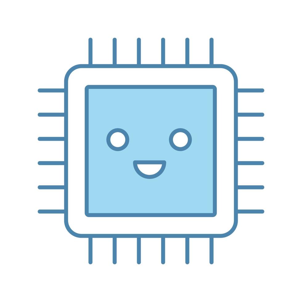 Smiling processor color icon. Well working microprocessor. Chip, microchip, chipset in good quality. CPU. Central processing unit. Integrated circuit. Isolated vector illustration