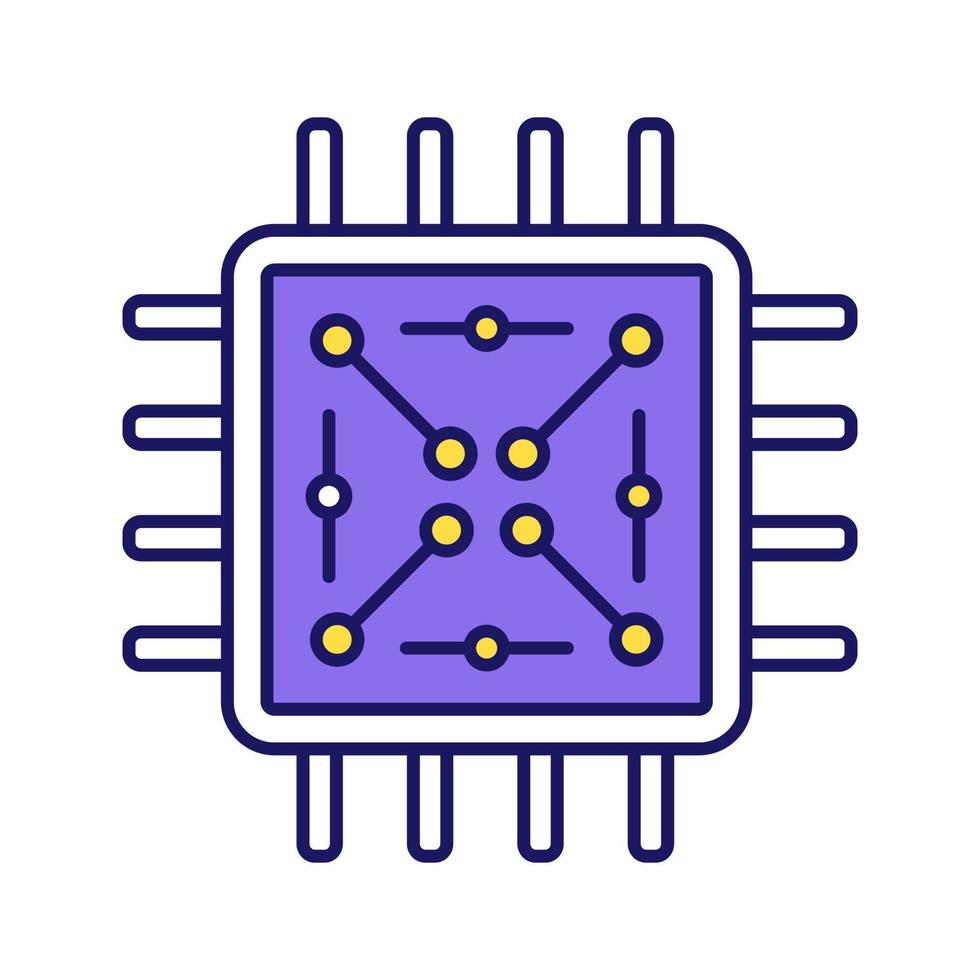 Processor with electronic circuits color icon. Microprocessor with microcircuits. Chip, microchip, chipset. CPU. Central processing unit. Integrated circuit. Isolated vector illustration