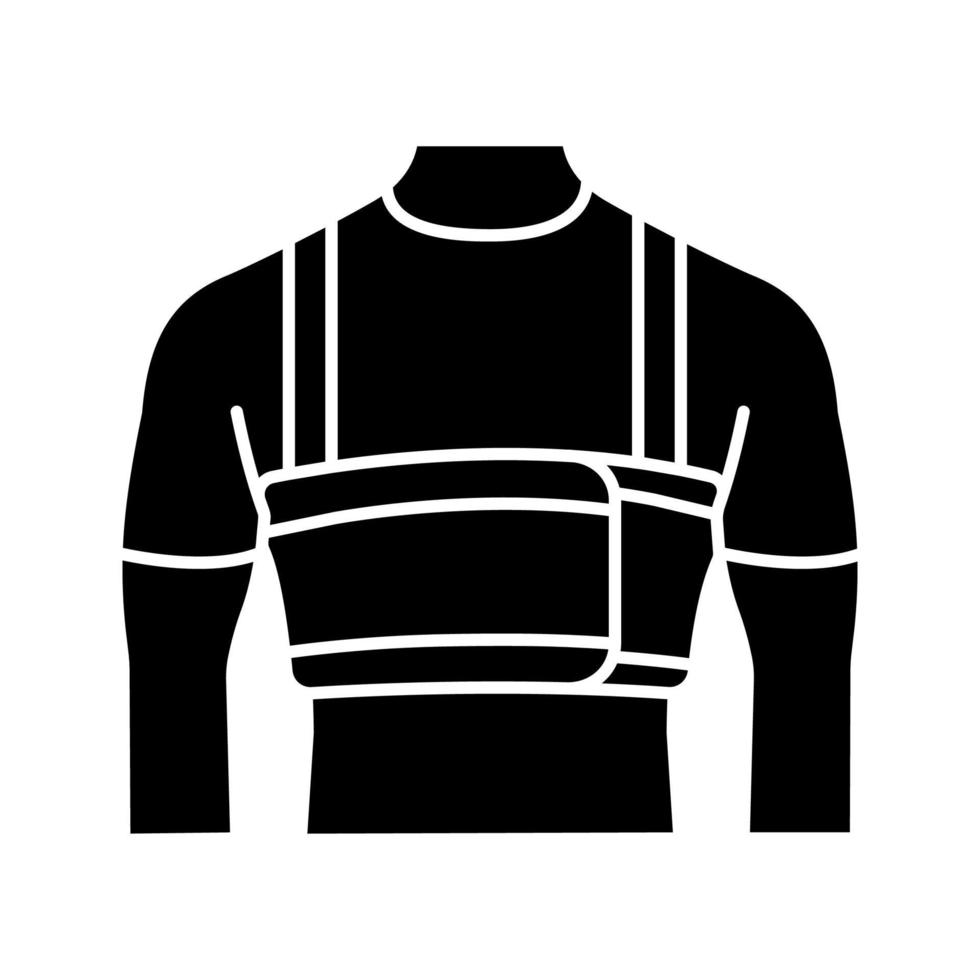 Surgical men s rib belt glyph icon. Male post surgery chest binder. Silhouette symbol. Gynecomastia bandage. Elastic sternal corset. Chest support. Negative space. Vector isolated illustration