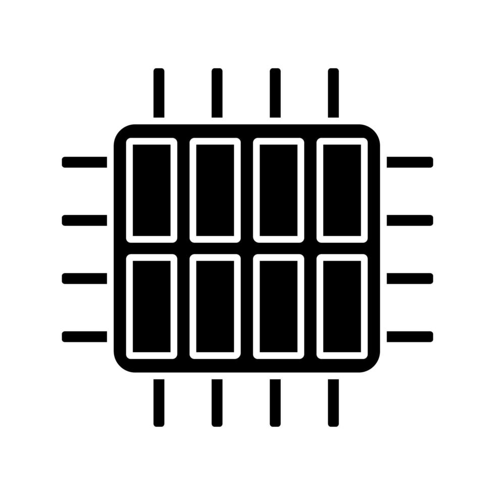 Octa core processor glyph icon. Silhouette symbol. Eight core microprocessor. Microchip. CPU. Computer, phone multi-core processor. Integrated circuit. Negative space. Vector isolated illustration