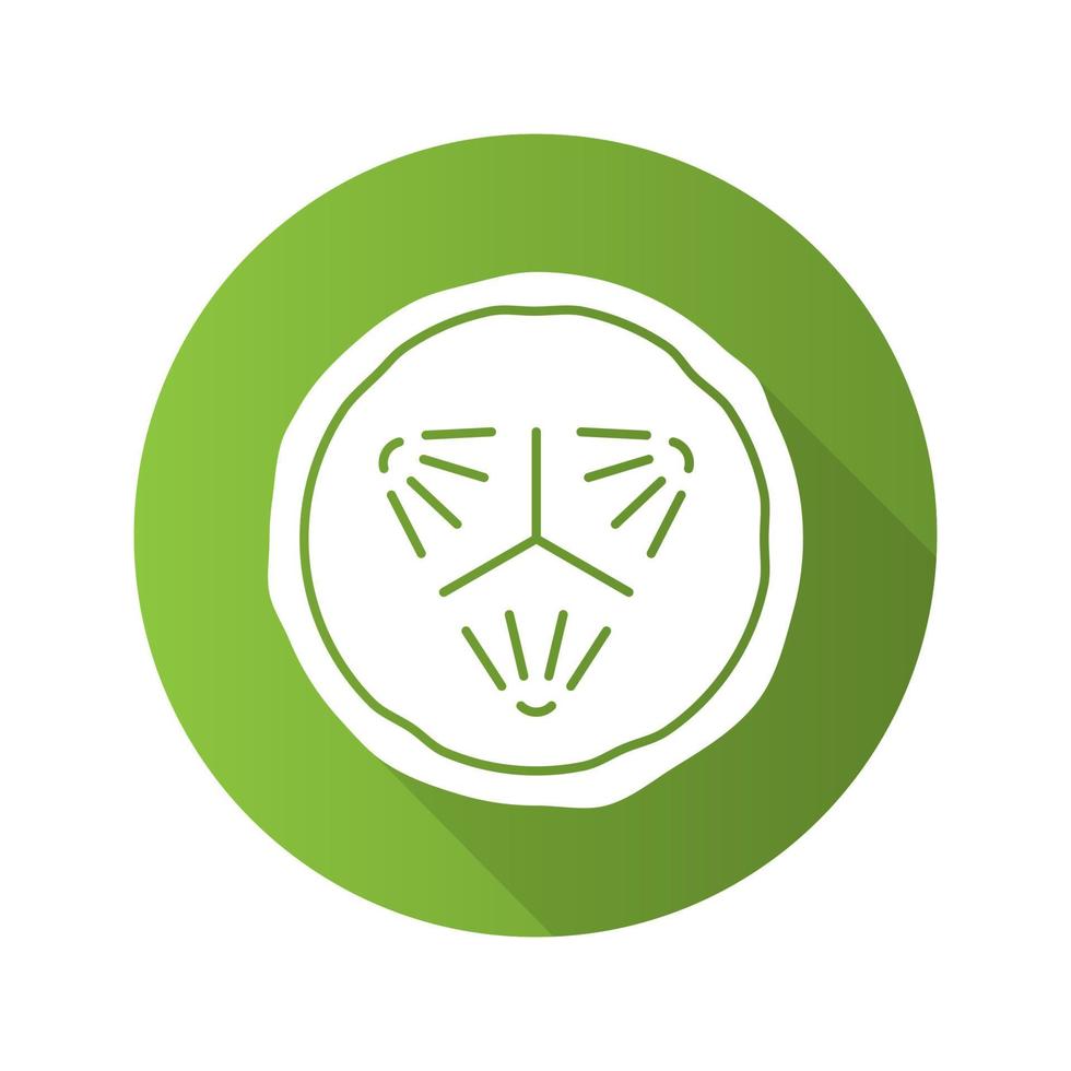 Cucumber slice flat design long shadow icon. Spa. Cucumber facial mask. Vector silhouette symbol