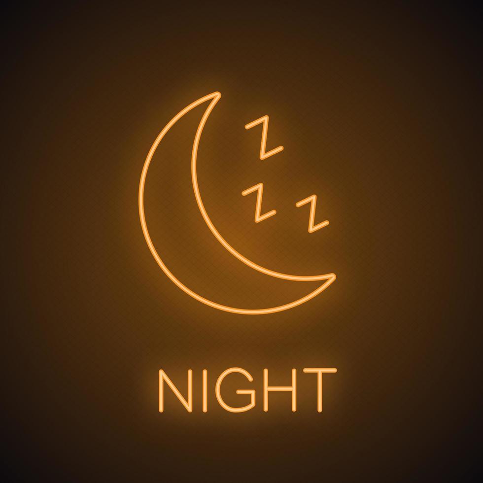 Moon with zzz symbol neon light icon. Night glowing sign. Bedtime. Vector isolated illustration