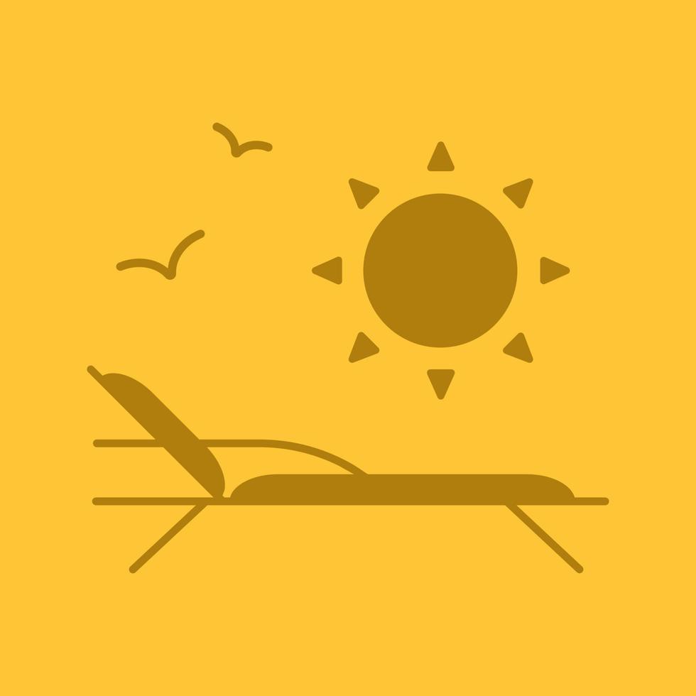 Beach rest glyph color icon. Silhouette symbol. Beach chair with birds and rising sun. Negative space. Vector isolated illustration