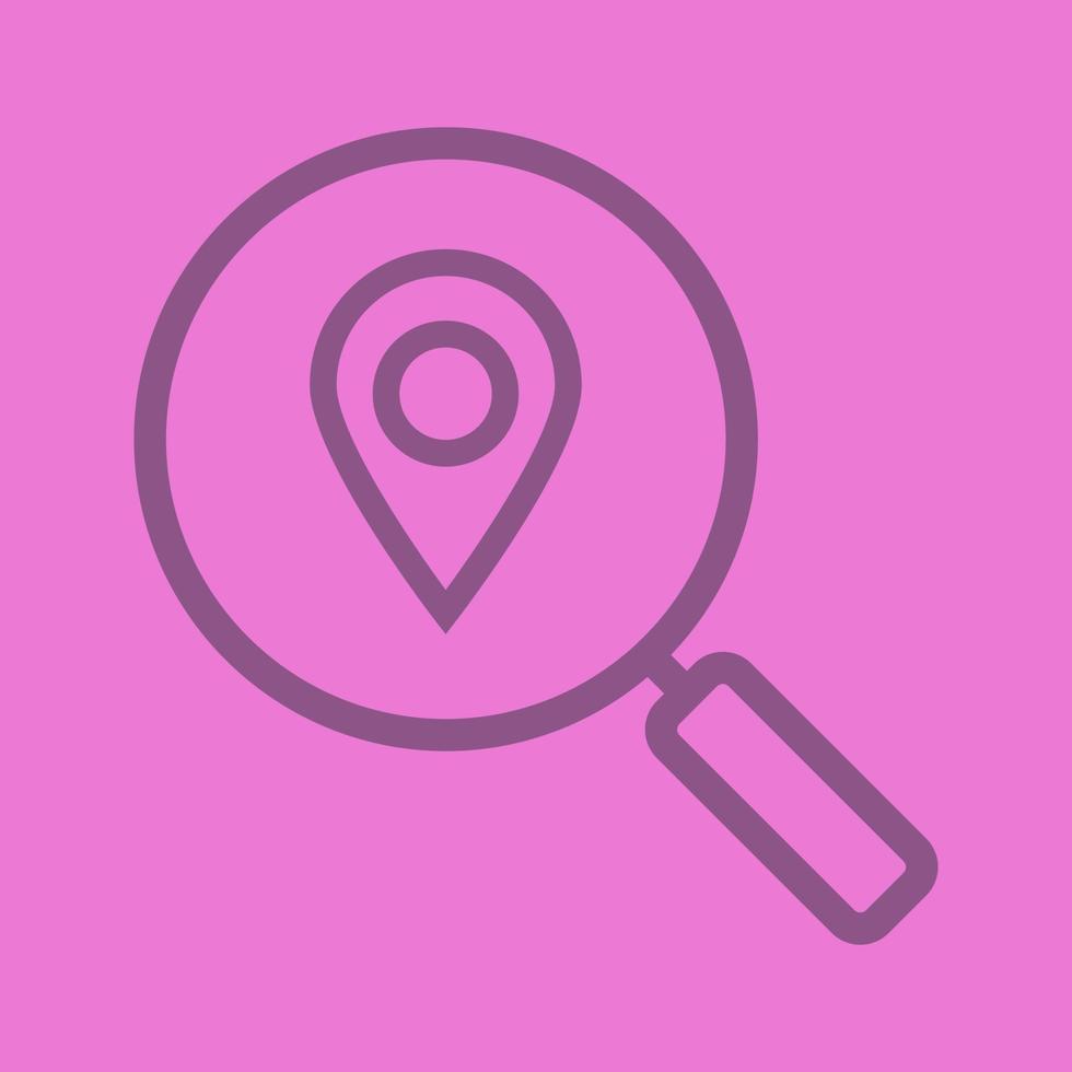 Location search color linear icon. Magnifying glass with map pinpoint. Thin line contour symbols on color background. Vector illustration