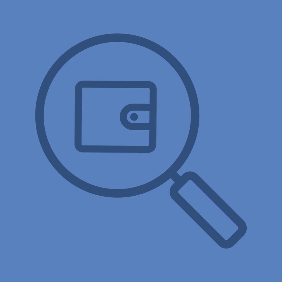 Money search color linear icon. Magnifying glass with wallet. Thin line contour symbols on color background. Vector illustration