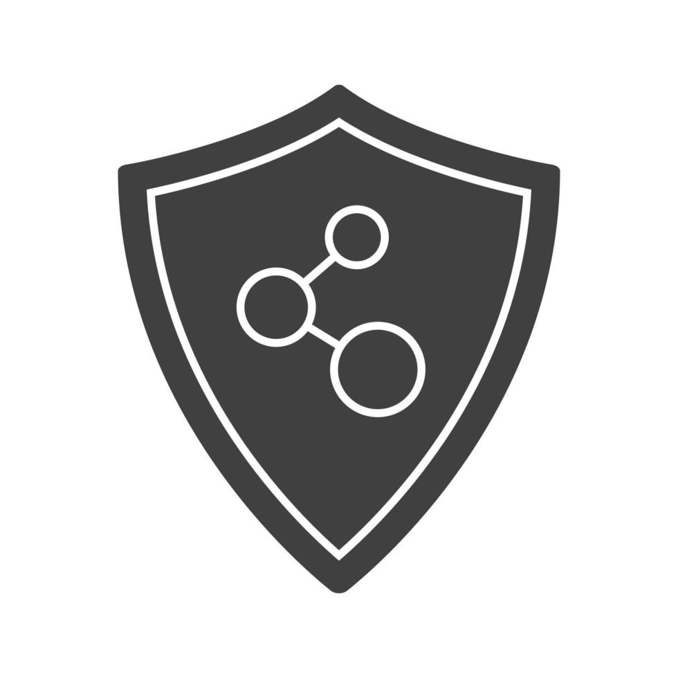 Network connection security glyph icon. Silhouette symbol. Protection shield. Negative space. Vector isolated illustration