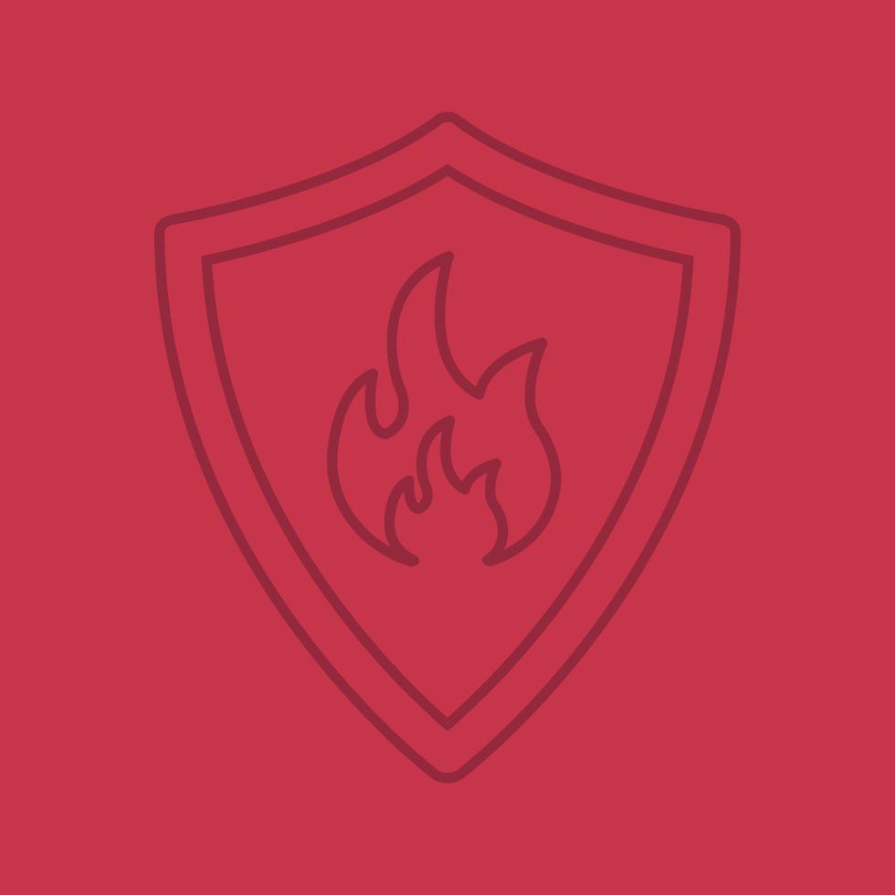 Firefighters badge color linear icon. Protection shield with fire. Thin line contour symbols on color background. Vector illustration