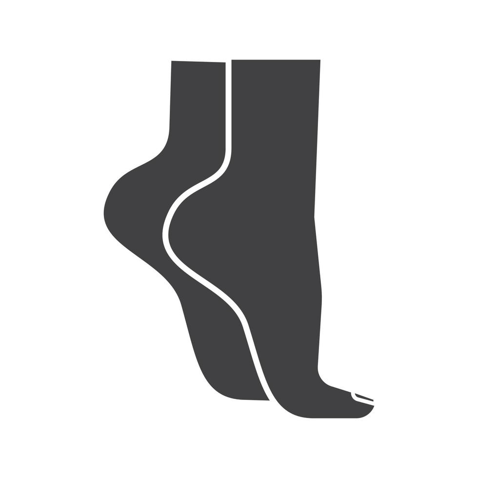 Woman's feet standing on tiptoe glyph icon. Silhouette symbol. Negative space. Vector isolated illustration