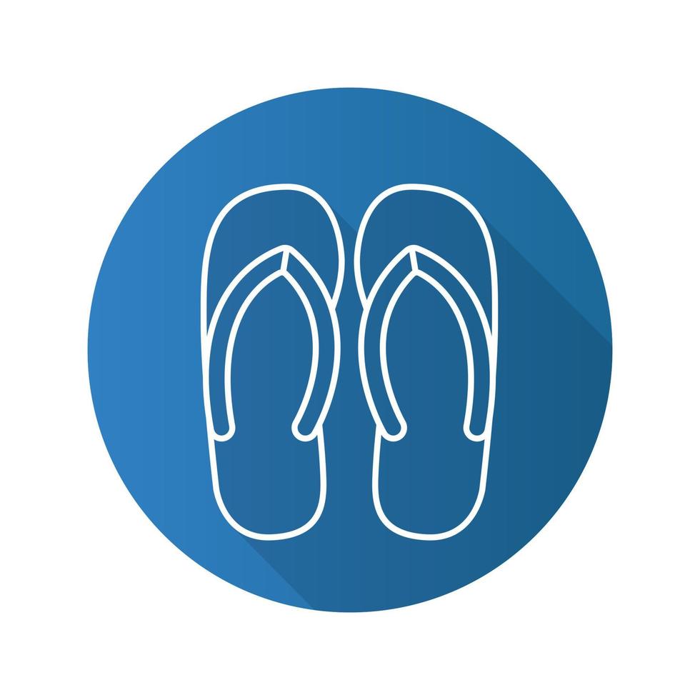 Flip flops flat linear long shadow icon. Summer slippers. Vector line symbol
