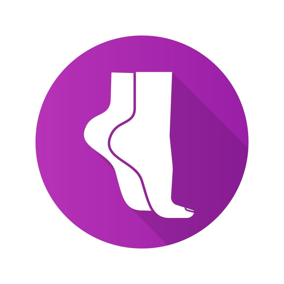 Woman's feet standing on tiptoe. Flat design long shadow icon. Vector silhouette symbol