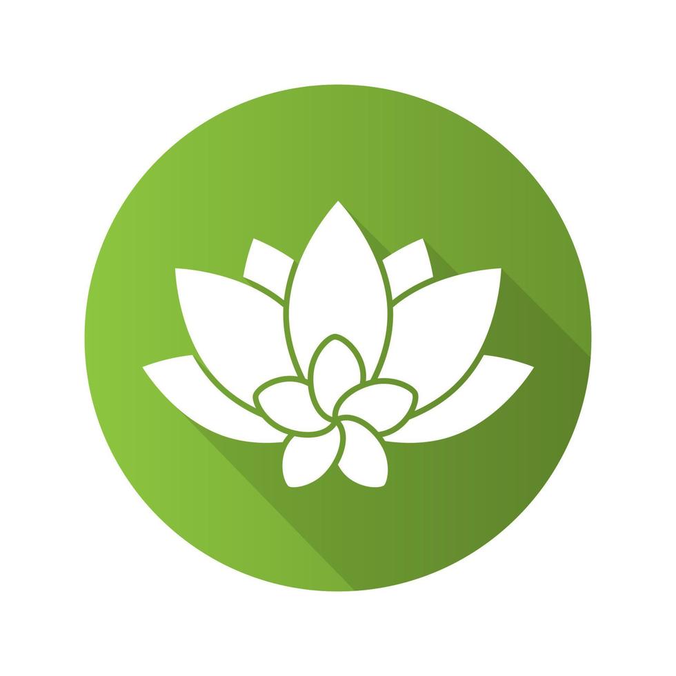 icono de la larga sombra de diseño plano de flores de salón de spa. aromaterapia plumeria y loto. símbolo de silueta vectorial vector