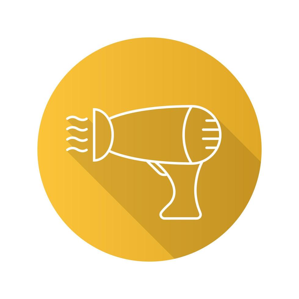 Hair dryer flat linear long shadow icon. Blowdryer. Vector line symbol