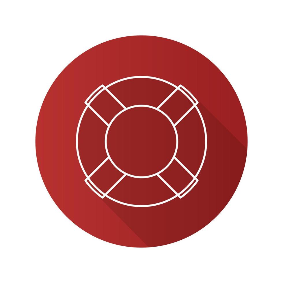 Life ring flat linear long shadow icon. Life buoy. Vector line symbol