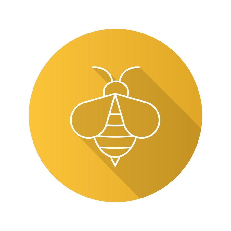 Honey bee flat linear long shadow icon. Wasp. Apiary sign. Vector line symbol
