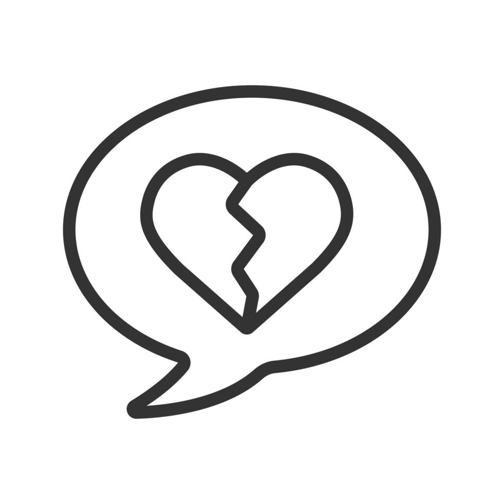 Breakup message linear icon. Thin line illustration. Chat box with heartbreak contour symbol. Vector isolated outline drawing