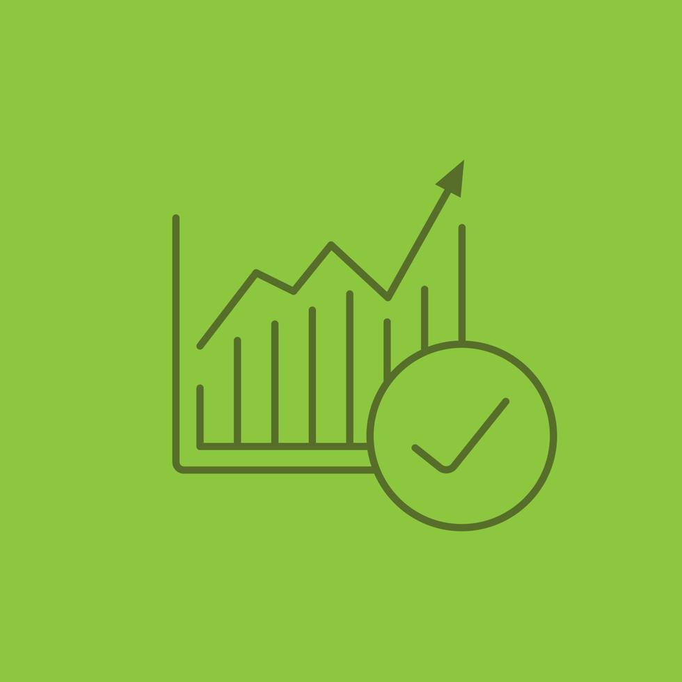 Market growth chart color linear icon. Statistics diagram with tick mark. Thin line contour symbols on color background. Vector illustration