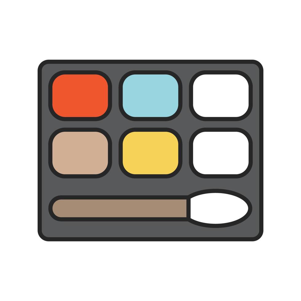 Eye shadows color icon. Eye shadows box with brush. Isolated vector illustration