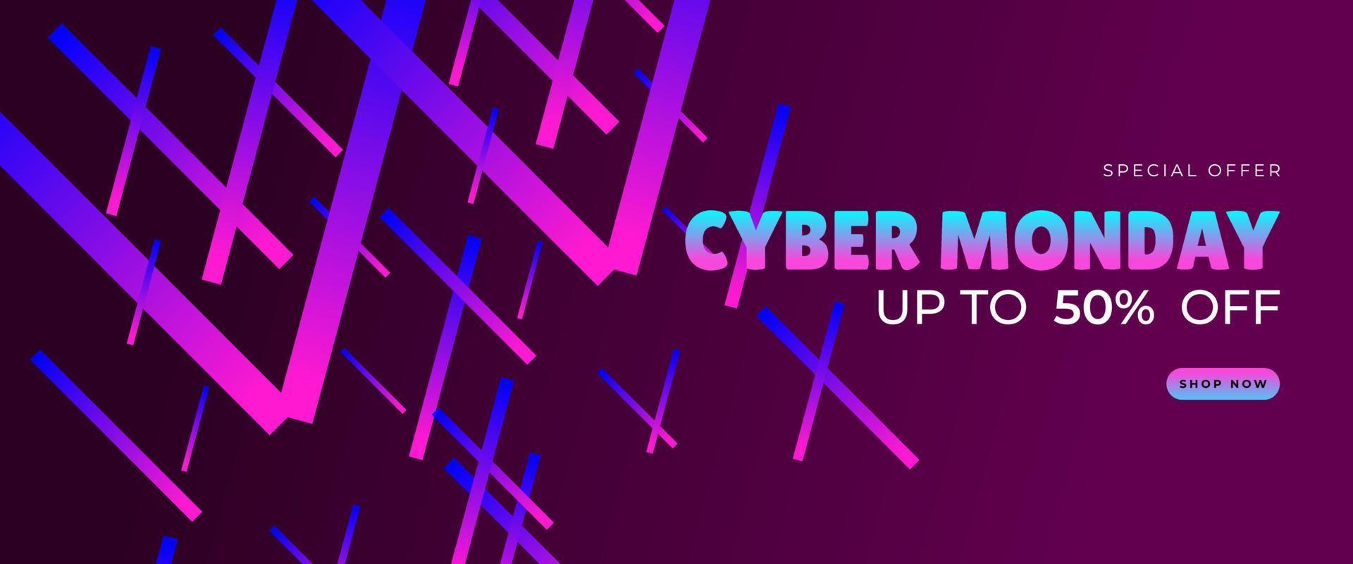 Cyber monday sale banner template with Futuristic design on dark background for advertising poster or business promotion vector