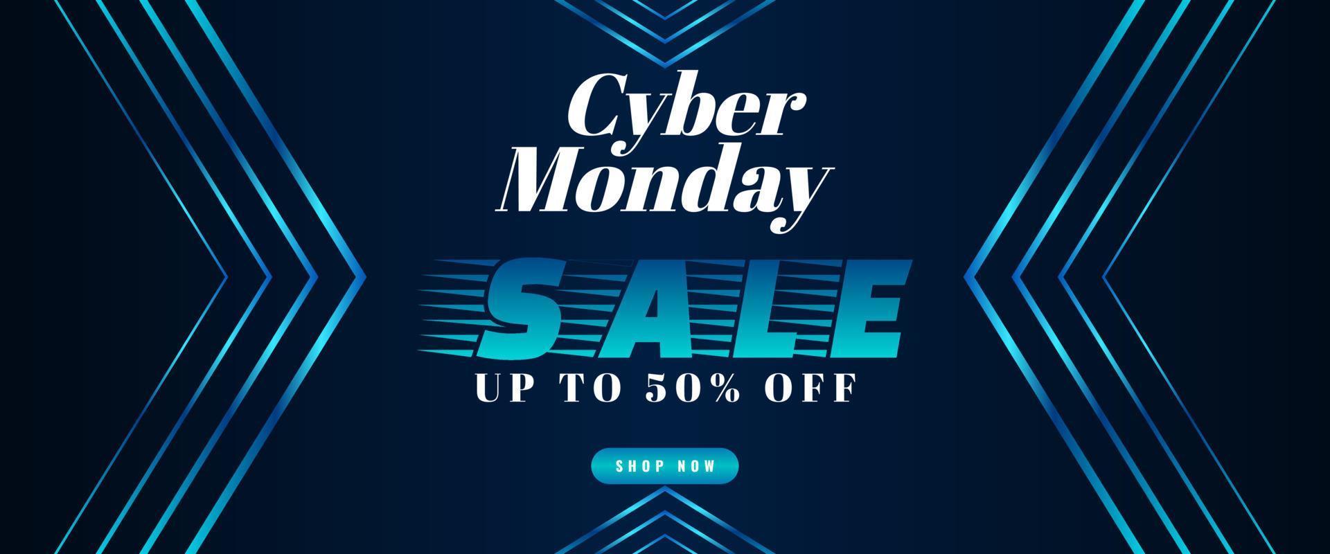 Cyber monday sale banner template design with blue light effect on dark background for advertising poster or business promotion vector