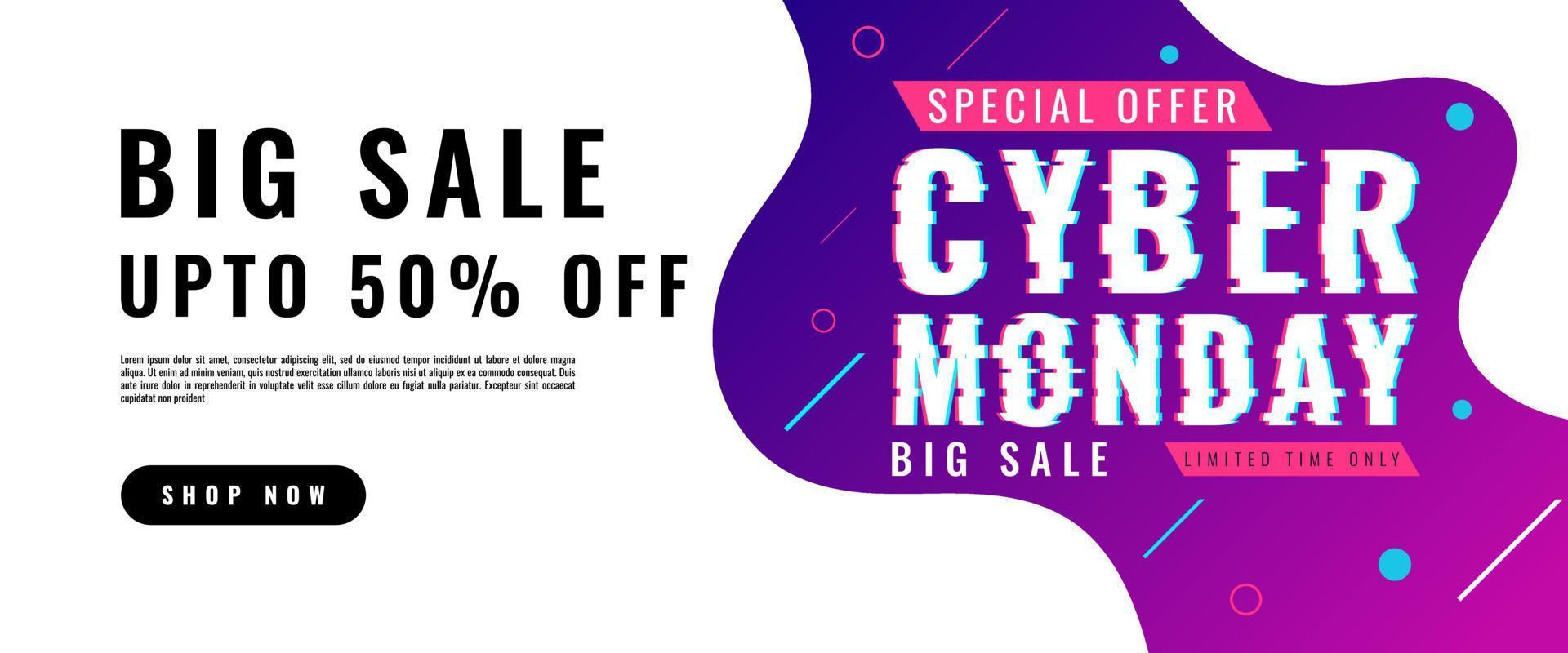 Cyber monday sale banner template is perfect for poster, banner, landing page, advertising, etc. vector