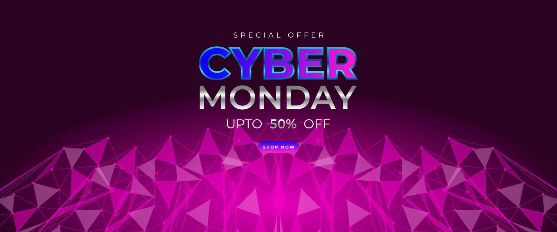 Cyber monday sale banner template with Futuristic design on dark background for advertising poster or business promotion vector