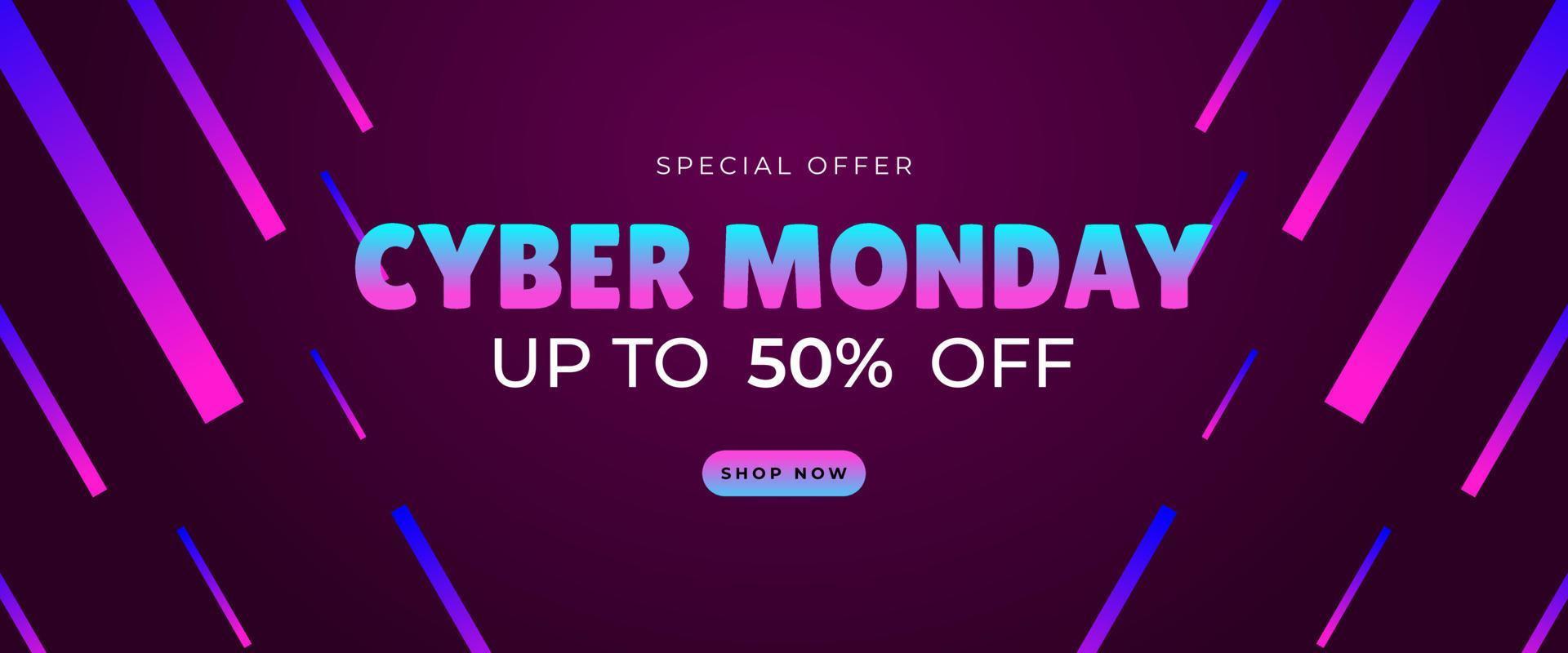 Cyber monday sale banner template with Futuristic design on dark background for advertising poster or business promotion vector