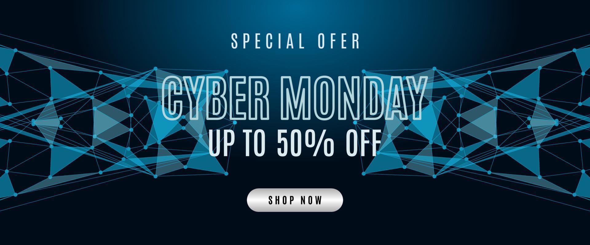 Cyber monday sale banner template with Futuristic design on dark background for advertising poster or business promotion vector